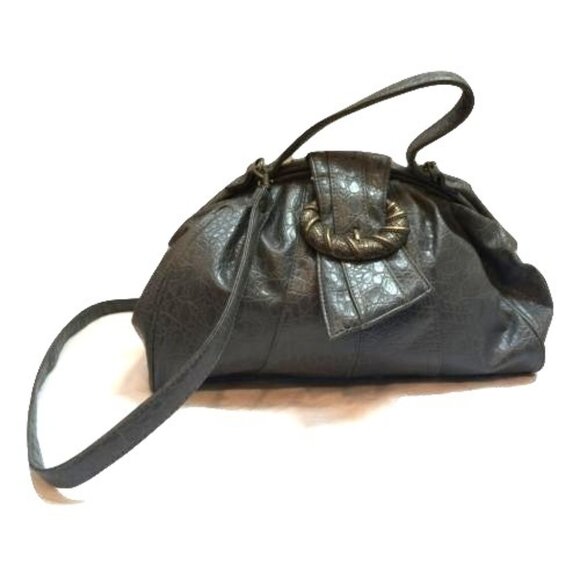 Rivage Vintage Handbag Gray Faux Leather Satchel Bag Shoulder Strap Crossbody - Picture 6 of 11